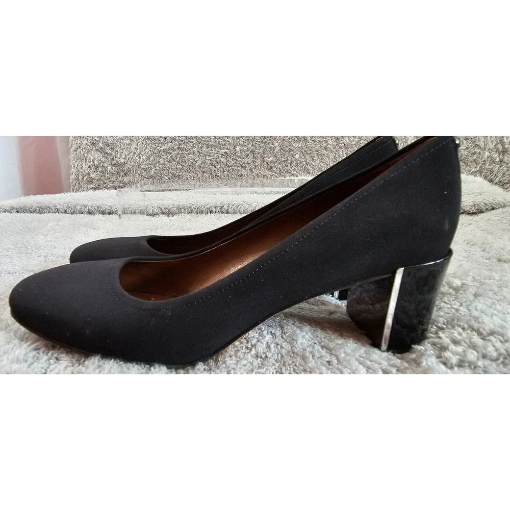 Donald J Pliner Block Heel Pumps Black Fabric Stretch Silver Accent Women 7.5M